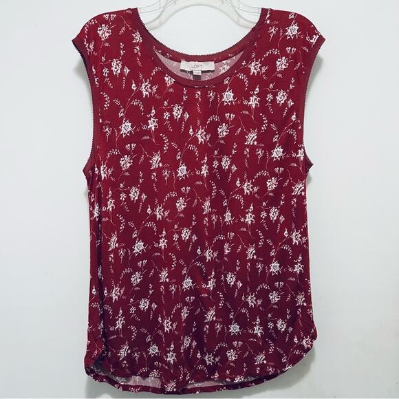 LOFT Burgundy Floral Sleeveless Top XL NWT - Picture 2 of 5